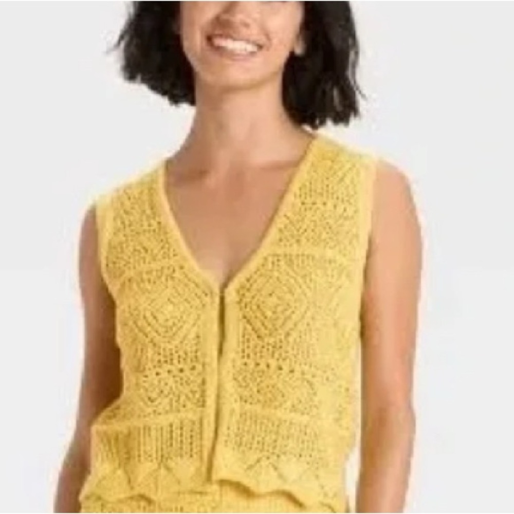 a new day Yellow Crochet Knit Boho Vest